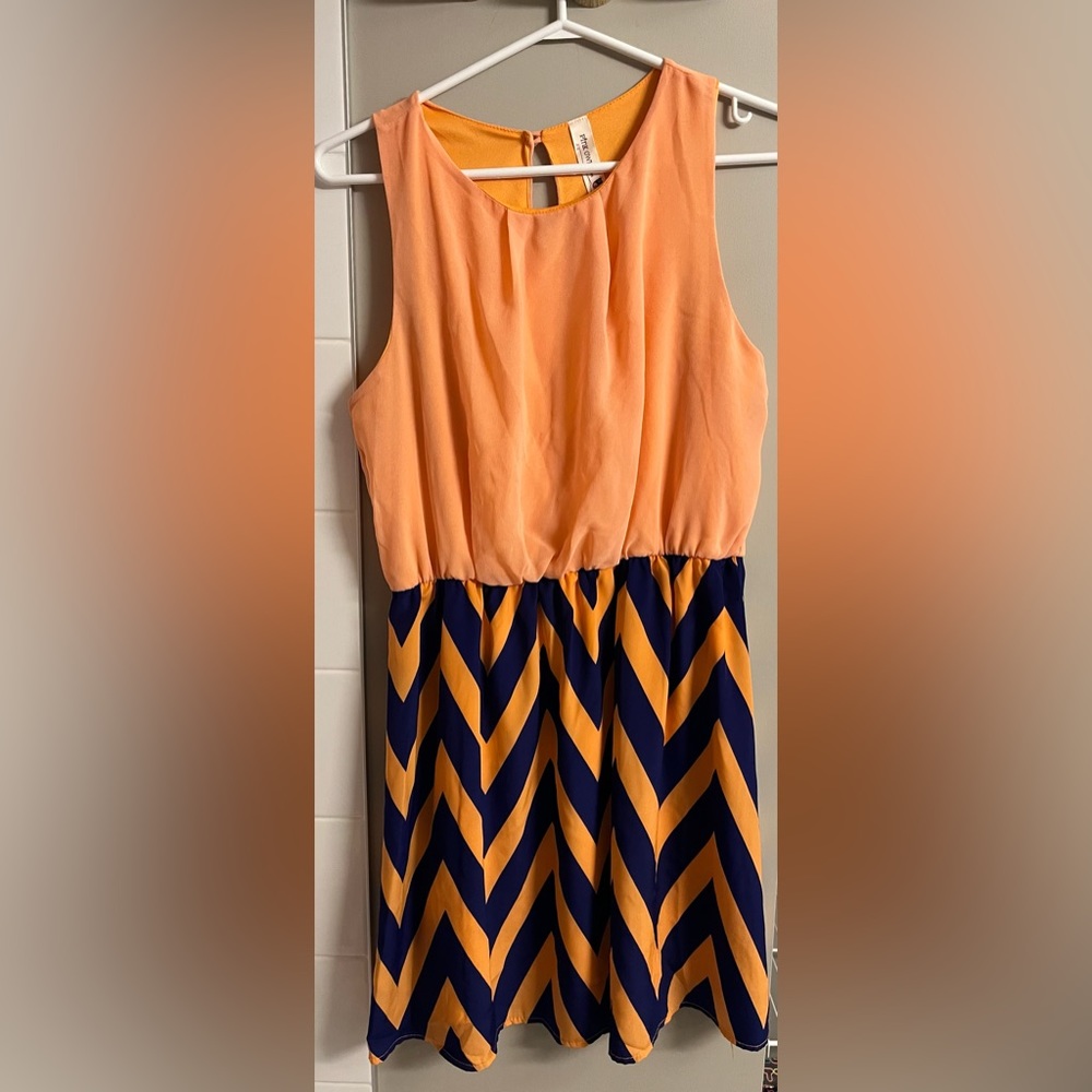 Peachy orange & dark blue dress by Pink Owl Size L